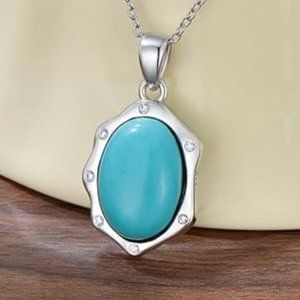 925 Sterling Silver Turquoise Pendant Necklace - December Birthstone